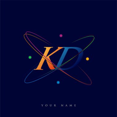 İlk harf KD logotype bilim simgesi mavi, kırmızı, yeşil ve sarı swoosh tasarımı. iş ve şirket kimliği için vektör logosu.