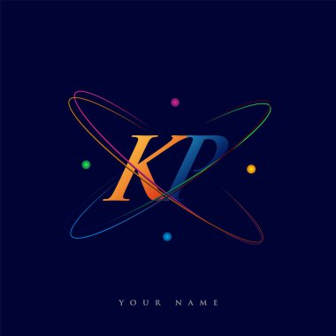 İlk harf KP logotype bilim simgesi mavi, kırmızı, yeşil ve sarı swoosh tasarımı. iş ve şirket kimliği için vektör logosu.