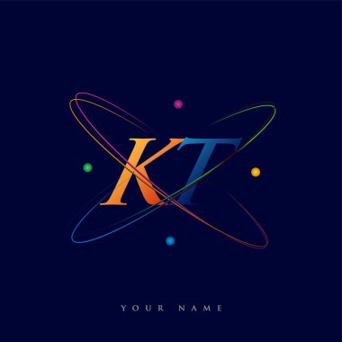 İlk harf KT logotype bilim simgesi mavi, kırmızı, yeşil ve sarı swoosh tasarımı. iş ve şirket kimliği için vektör logosu.
