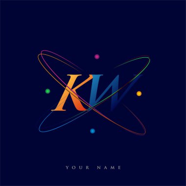 İlk harf KW logotype bilim simgesi mavi, kırmızı, yeşil ve sarı swoosh tasarımı. iş ve şirket kimliği için vektör logosu.