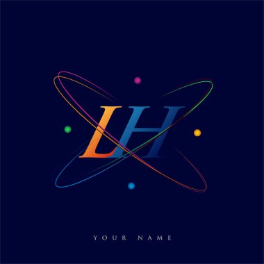 İlk harf LH logotype bilim simgesi mavi, kırmızı, yeşil ve sarı swoosh tasarımı. iş ve şirket kimliği için vektör logosu.