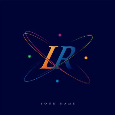 İlk harf LR logotype bilim simgesi mavi, kırmızı, yeşil ve sarı swoosh tasarımı. iş ve şirket kimliği için vektör logosu.