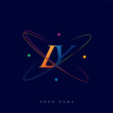 İlk harf LY logotype bilim simgesi mavi, kırmızı, yeşil ve sarı renklendirme. iş ve şirket kimliği için vektör logosu.