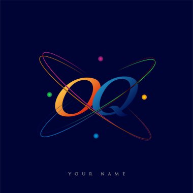 İlk harf OQ logoti bilim simgesi mavi, kırmızı, yeşil ve sarı swoosh tasarımı. iş ve şirket kimliği için vektör logosu.