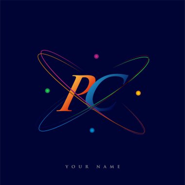 İlk harf PC logotip bilim simgesi mavi, kırmızı, yeşil ve sarı renk. iş ve şirket kimliği için vektör logosu.