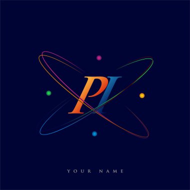 İlk harf PI logotype bilim simgesi mavi, kırmızı, yeşil ve sarı swoosh tasarımı. iş ve şirket kimliği için vektör logosu.
