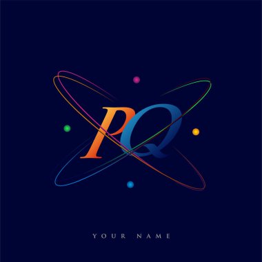 İlk harf PQ logoti bilim simgesi mavi, kırmızı, yeşil ve sarı renk. iş ve şirket kimliği için vektör logosu.