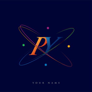İlk harf PY logotip bilim simgesi mavi, kırmızı, yeşil ve sarı swoosh tasarımı. iş ve şirket kimliği için vektör logosu.