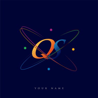 İlk harf QS logotype bilim simgesi mavi, kırmızı, yeşil ve sarı swoosh tasarımı. iş ve şirket kimliği için vektör logosu.