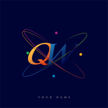 İlk harf QW logotype bilim simgesi mavi, kırmızı, yeşil ve sarı swoosh tasarımı. iş ve şirket kimliği için vektör logosu.