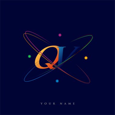 İlk harf QV logotype bilim simgesi mavi, kırmızı, yeşil ve sarı swoosh tasarımı. iş ve şirket kimliği için vektör logosu.