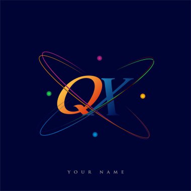 İlk harf QX logotype bilim simgesi mavi, kırmızı, yeşil ve sarı swoosh tasarımı. iş ve şirket kimliği için vektör logosu.