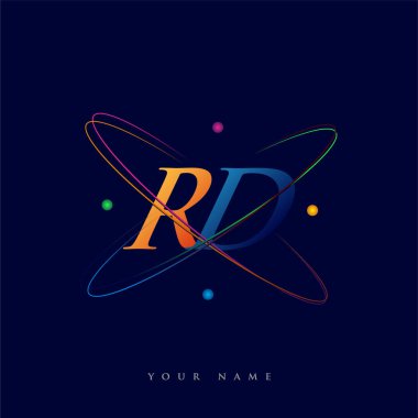 İlk harf Ar-Ge logoti bilim simgesi mavi, kırmızı, yeşil ve sarı çizim. iş ve şirket kimliği için vektör logosu.