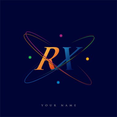 İlk harf RX logotype bilim simgesi mavi, kırmızı, yeşil ve sarı swoosh tasarımı. iş ve şirket kimliği için vektör logosu.