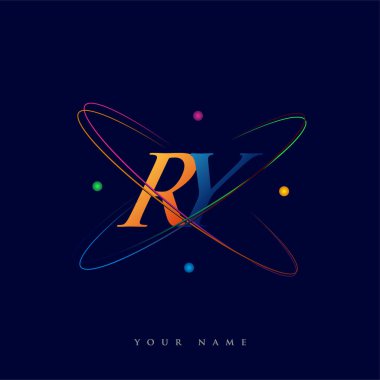 İlk harf RY logotype bilim simgesi mavi, kırmızı, yeşil ve sarı renkte. iş ve şirket kimliği için vektör logosu.