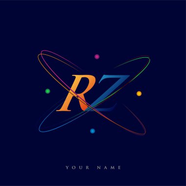 İlk harf RZ logotype bilim simgesi mavi, kırmızı, yeşil ve sarı swoosh tasarımı. iş ve şirket kimliği için vektör logosu.