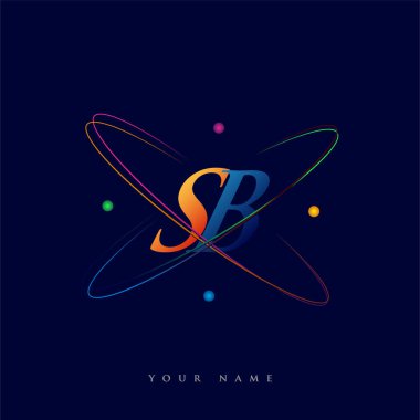 İlk harf SB logotype bilim simgesi mavi, kırmızı, yeşil ve sarı swoosh tasarımı. iş ve şirket kimliği için vektör logosu.