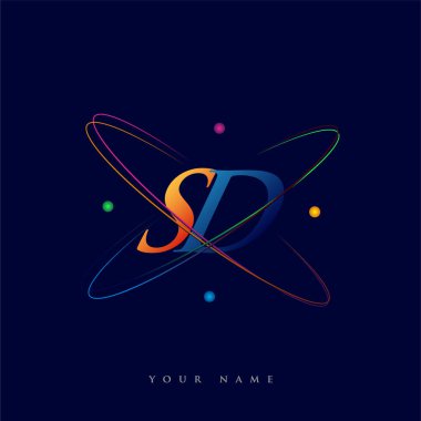İlk harf SD logoti bilim simgesi mavi, kırmızı, yeşil ve sarı renkli. iş ve şirket kimliği için vektör logosu.