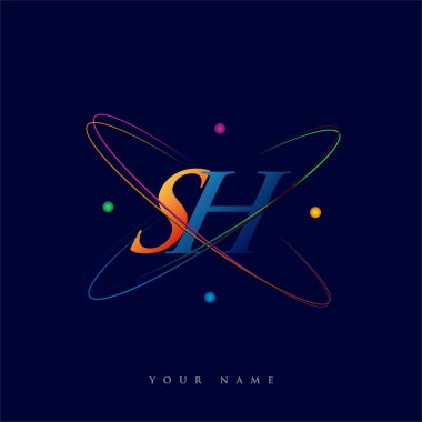 İlk harf SH logotype bilim simgesi mavi, kırmızı, yeşil ve sarı swoosh tasarımı. iş ve şirket kimliği için vektör logosu.