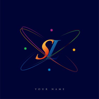 İlk harf SL logotype bilim simgesi mavi, kırmızı, yeşil ve sarı swoosh tasarımı. iş ve şirket kimliği için vektör logosu.