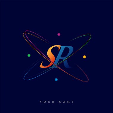 İlk harf SR logotip bilim simgesi mavi, kırmızı, yeşil ve sarı renk. iş ve şirket kimliği için vektör logosu.