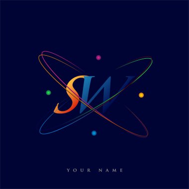 İlk harf SW logotype bilim simgesi mavi, kırmızı, yeşil ve sarı swoosh tasarımı. iş ve şirket kimliği için vektör logosu.