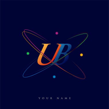 İlk harf UB logotype bilim simgesi mavi, kırmızı, yeşil ve sarı swoosh tasarımı. iş ve şirket kimliği için vektör logosu.
