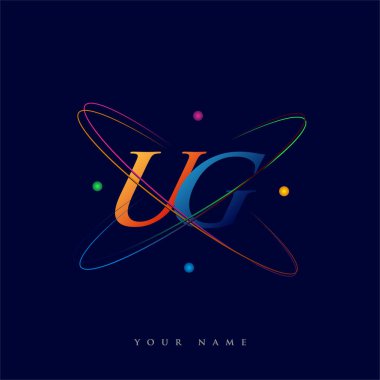 İlk harf UG logotype bilim simgesi mavi, kırmızı, yeşil ve sarı swoosh tasarımı. iş ve şirket kimliği için vektör logosu.