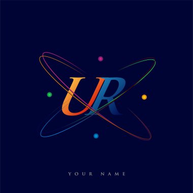 İlk harf UR logotip bilim simgesi mavi, kırmızı, yeşil ve sarı renk. iş ve şirket kimliği için vektör logosu.