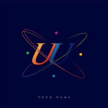 İlk harf UU logotip bilim simgesi mavi, kırmızı, yeşil ve sarı swoosh tasarımı. iş ve şirket kimliği için vektör logosu.