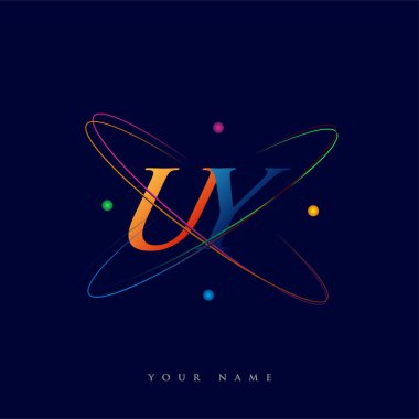 İlk harf UY logotip bilim simgesi mavi, kırmızı, yeşil ve sarı swoosh tasarımı. iş ve şirket kimliği için vektör logosu.