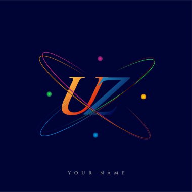 İlk harf UZ logoti bilim simgesi mavi, kırmızı, yeşil ve sarı renk. iş ve şirket kimliği için vektör logosu.