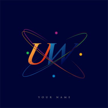 İlk harf UW logotype bilim simgesi mavi, kırmızı, yeşil ve sarı swoosh tasarımı. iş ve şirket kimliği için vektör logosu.