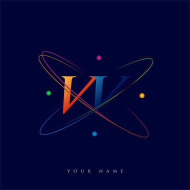 İlk harf VV logotype bilim simgesi mavi, kırmızı, yeşil ve sarı swoosh tasarımı. iş ve şirket kimliği için vektör logosu.