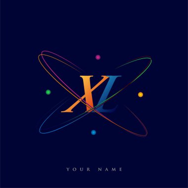 İlk harf XL logotype bilim simgesi mavi, kırmızı, yeşil ve sarı swoosh tasarımı. iş ve şirket kimliği için vektör logosu.