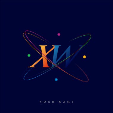 İlk harf XW logotype bilim simgesi mavi, kırmızı, yeşil ve sarı swoosh tasarımı. iş ve şirket kimliği için vektör logosu.