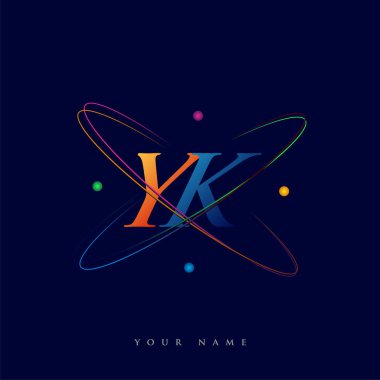 İlk harf YK logotype bilim simgesi mavi, kırmızı, yeşil ve sarı swoosh tasarımı. iş ve şirket kimliği için vektör logosu.