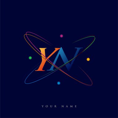 İlk harf YN logotype bilim simgesi mavi, kırmızı, yeşil ve sarı swoosh tasarımı. iş ve şirket kimliği için vektör logosu.
