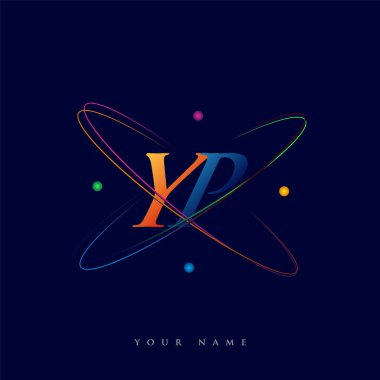 İlk harf YP logotype bilim simgesi mavi, kırmızı, yeşil ve sarı swoosh tasarımı. iş ve şirket kimliği için vektör logosu.