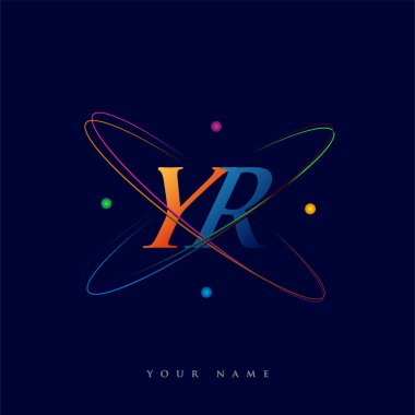 İlk harf YR logotip bilim simgesi mavi, kırmızı, yeşil ve sarı swoosh tasarımı. iş ve şirket kimliği için vektör logosu.