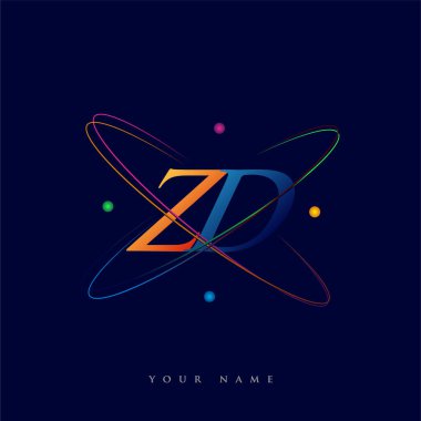 İlk harf ZD logotype bilim simgesi mavi, kırmızı, yeşil ve sarı swoosh tasarımı. iş ve şirket kimliği için vektör logosu.
