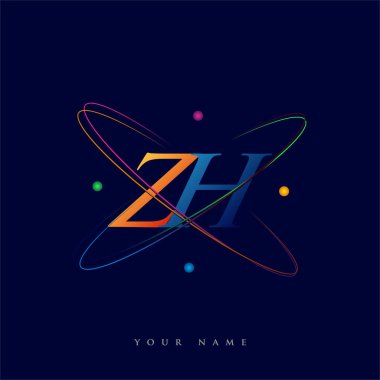 İlk harf ZH logotype bilim simgesi mavi, kırmızı, yeşil ve sarı swoosh tasarımı. iş ve şirket kimliği için vektör logosu.