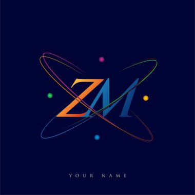 İlk harf ZM logotype bilim simgesi mavi, kırmızı, yeşil ve sarı swoosh tasarımı. iş ve şirket kimliği için vektör logosu.