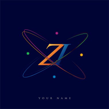İlk harf ZI logotype bilim simgesi mavi, kırmızı, yeşil ve sarı swoosh tasarımı. iş ve şirket kimliği için vektör logosu.