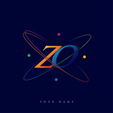 İlk harf ZO logotype bilim simgesi mavi, kırmızı, yeşil ve sarı swoosh tasarımı. iş ve şirket kimliği için vektör logosu.
