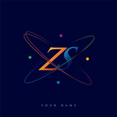 İlk harf ZS logotype bilim simgesi mavi, kırmızı, yeşil ve sarı swoosh tasarımı. iş ve şirket kimliği için vektör logosu.