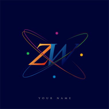 İlk harf ZW logotype bilim simgesi mavi, kırmızı, yeşil ve sarı swoosh tasarımı. iş ve şirket kimliği için vektör logosu.