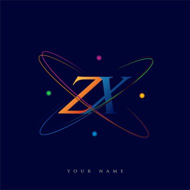İlk harf ZX logotype bilim simgesi mavi, kırmızı, yeşil ve sarı swoosh tasarımı. iş ve şirket kimliği için vektör logosu.