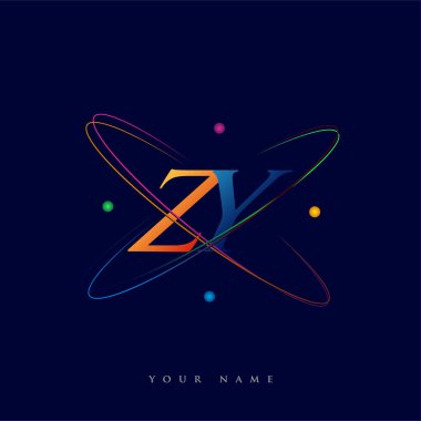 İlk harf ZY logotype bilim simgesi mavi, kırmızı, yeşil ve sarı swoosh tasarımı. iş ve şirket kimliği için vektör logosu.