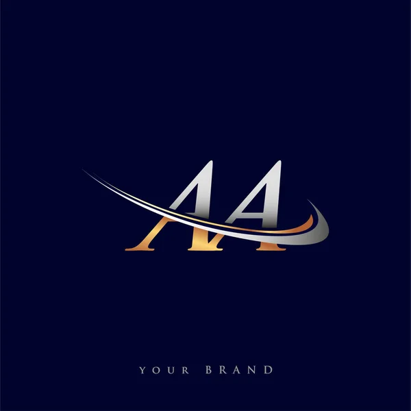 Nome Empresa Logotipo Inicial Colorido Design Swoosh Ouro Prata Isolado — Vetor de Stock